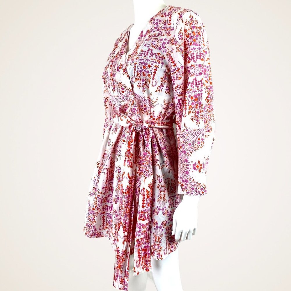 Red Floral Cotton Robe - Picture 2 of 5